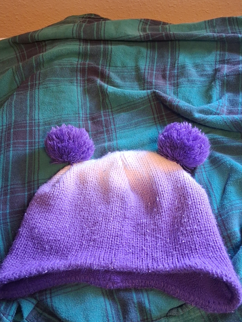 Kids Purple Pom Pom Beanie Hat OS 260816